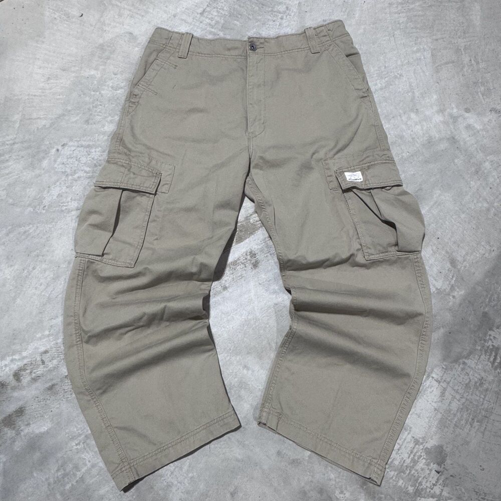 Y2K Levis Cargo Loose Straight Pants Mens W36 L30 Khaki Tan Baggy Skater